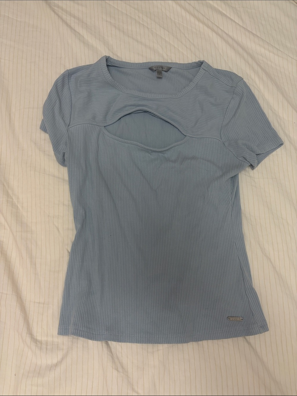 Guess Light Blue Ribbed Cutout Women's Top